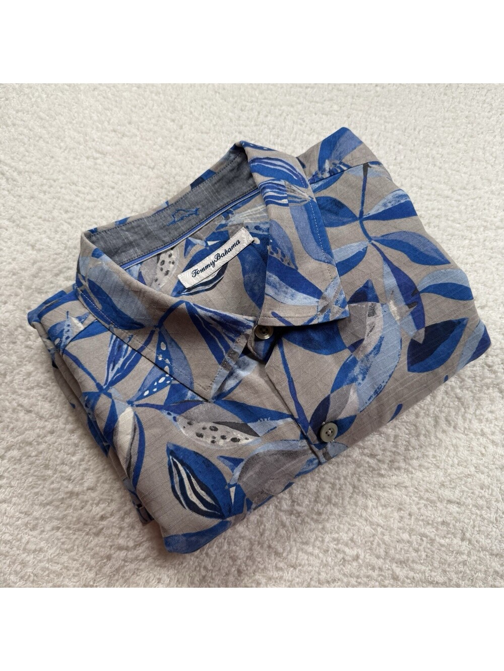 Tommy Bahama Men XXL 100% Silk Blue Floral Hawaiian Camp Shirt